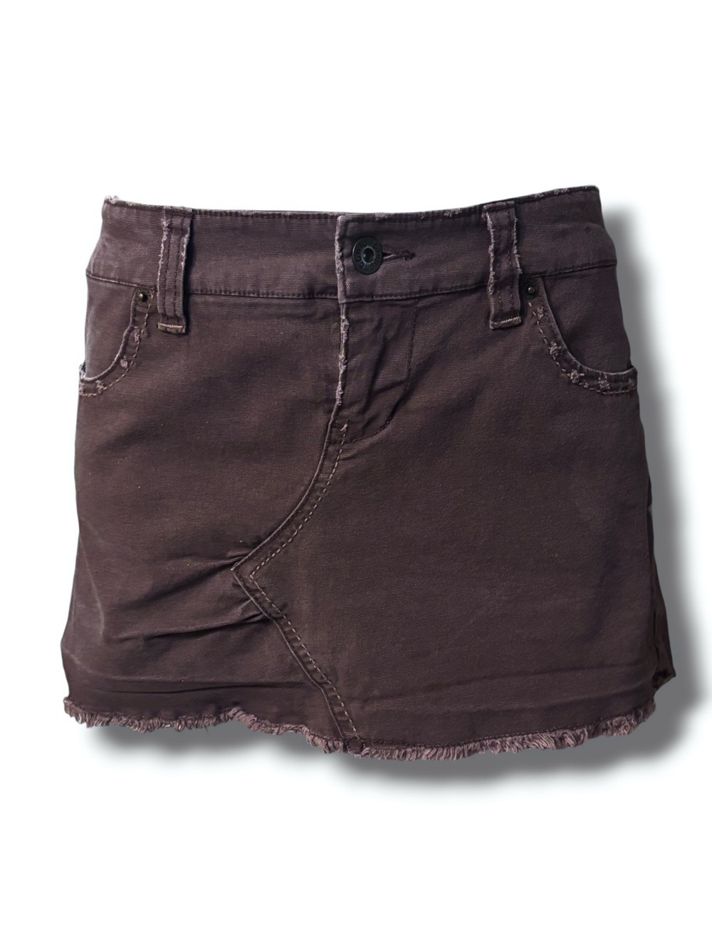 PLUGG Dark Brown Distressed Denim Mini VINTAGE Y2K